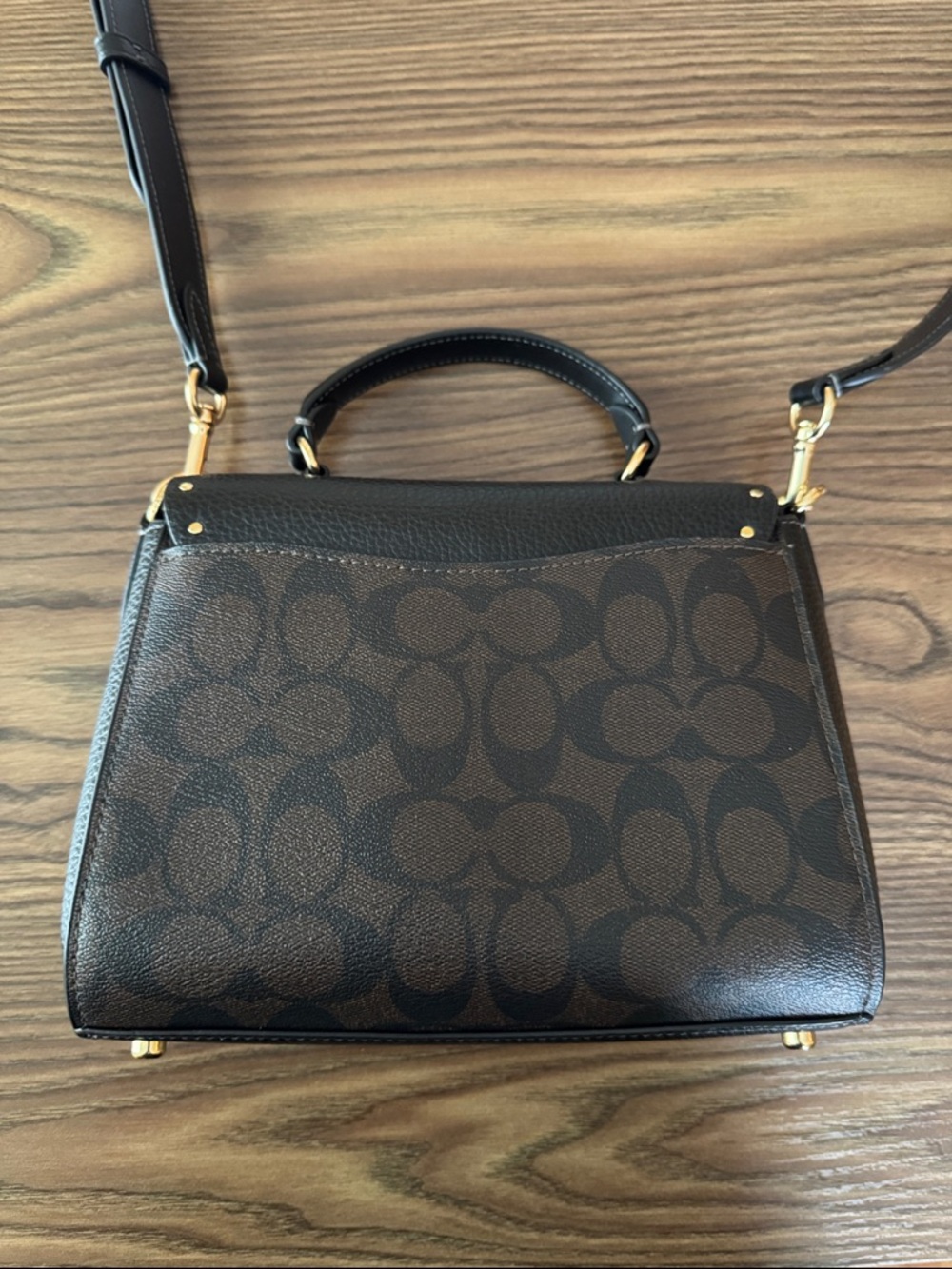 Coach Black and Brown Signature Rivet Morgan Top Handle Satchel Gold Hardware - Picture 6 of 13